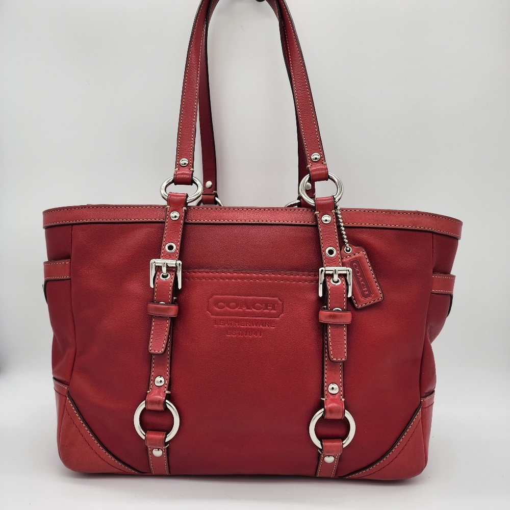 Coach Leatherware Gallery East/West Y2K Tote Red Silver Medium F12343